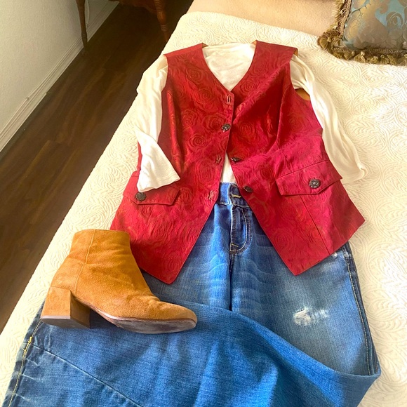 VINTAGE womens Brocade Vest - Picture 2 of 12